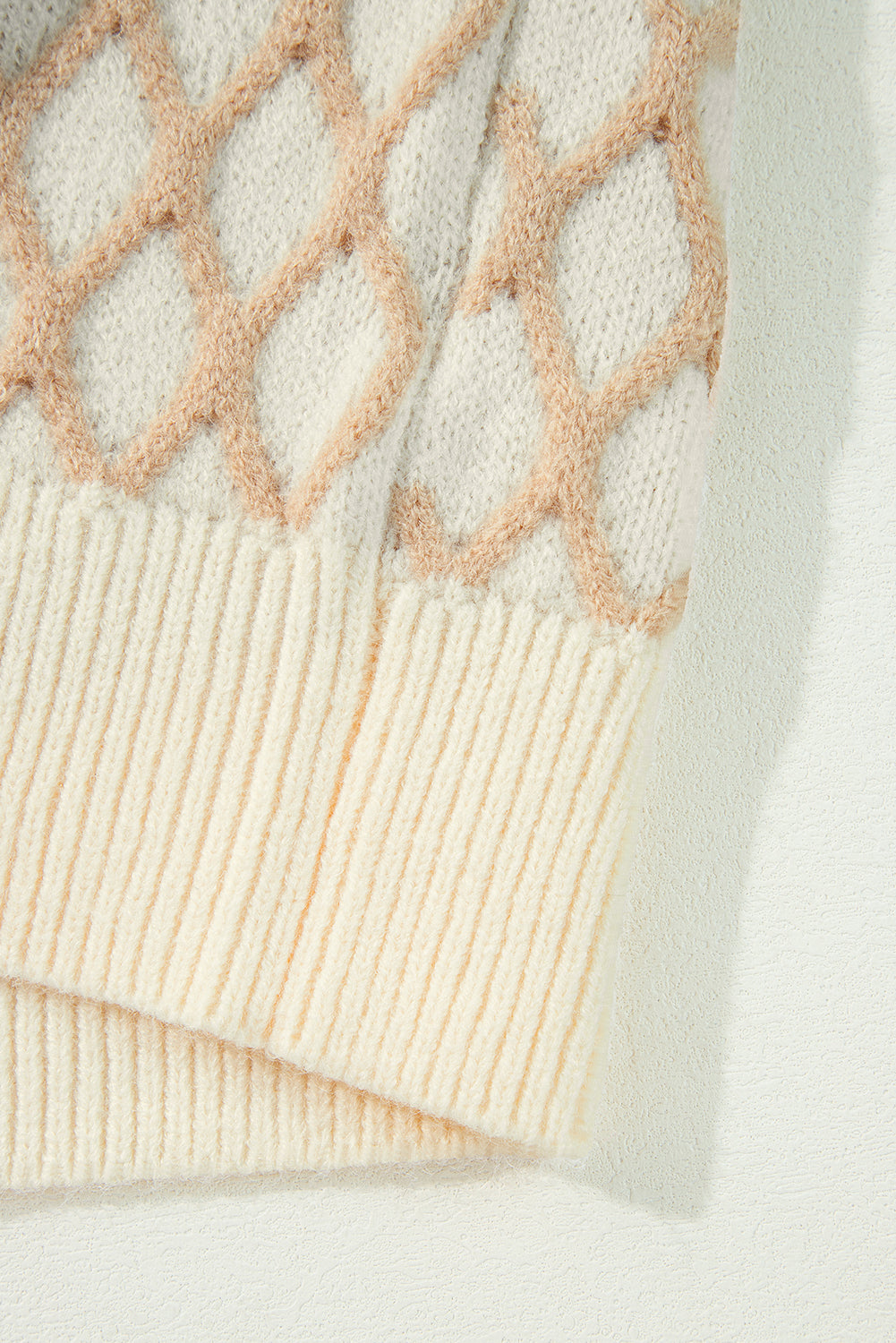 Oatmeal Diamond Knit Drop Shoulder Loose Sweater Sweaters JT's Designer Fashion