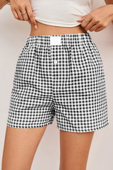 Black Gingham Printed High Waist Shorts Color black 100%Polyester Casual Shorts JT's Designer Fashion