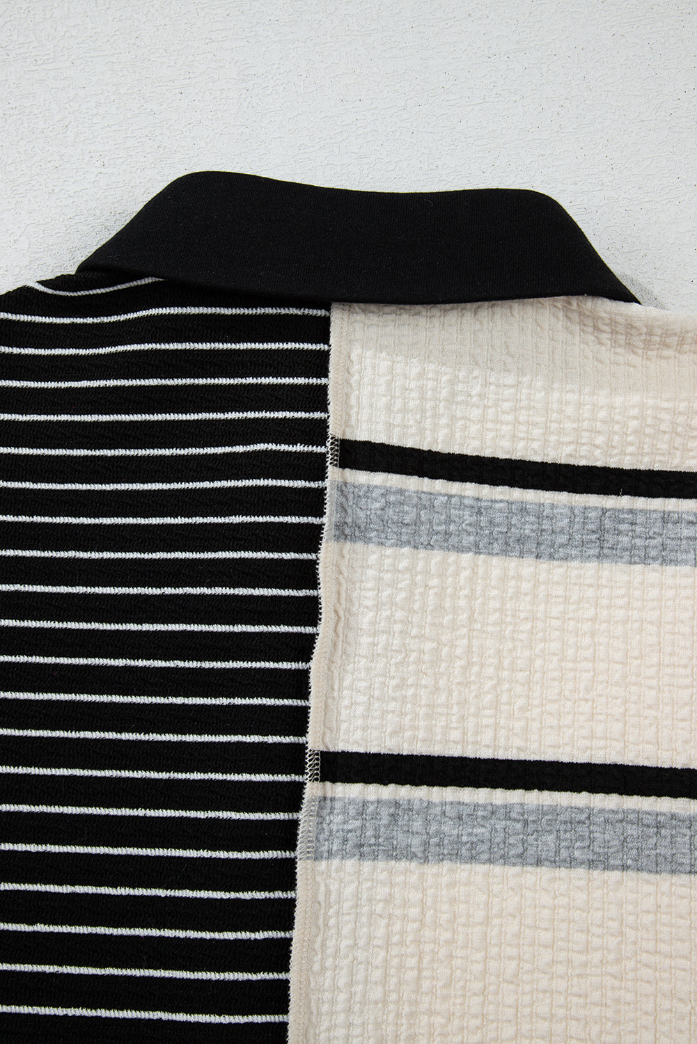 Black Stripe Colorblock Knit Henley Collar Shift Long Sleeve Mini Dress Mini Dresses JT's Designer Fashion