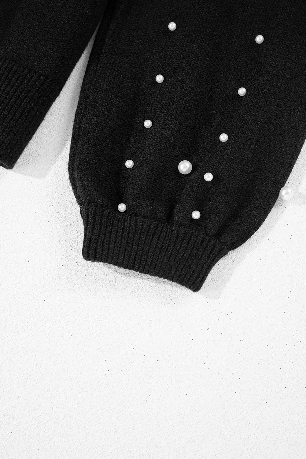 Black Pearled Drop Shoulder Round Neck Sweater Sweaters JT's Designer Fashion