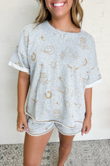 Gray Western Fashion Printed T Shirt Elastic Waist Shorts Set Short Sets JT's Designer Fashion