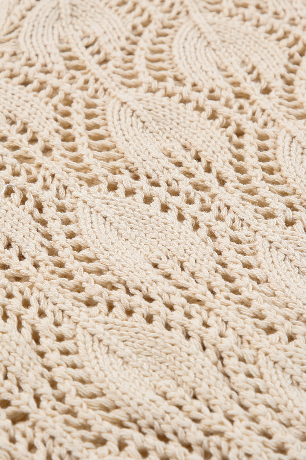 Apricot Crochet Knit Ribbed Hem Hollow-out Sweater Sweaters JT's Designer Fashion