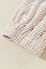 White Corduroy Drawstring Hooded Pocket Zip Up Jacket Jackets JT's Designer Fashion