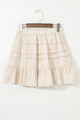 Beige Tiered Ruffled Hemline Elastic Waist Mini Skirt Skirts & Petticoat JT's Designer Fashion