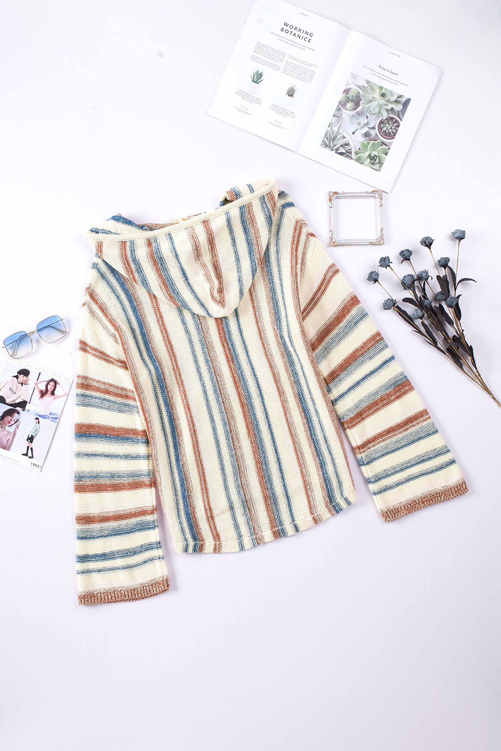 Multicolor Striped Knit Kangaroo Pocket Hooded Sweater Sweaters & Cardigans JT's Designer Fashion