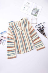 Multicolor Striped Knit Kangaroo Pocket Hooded Sweater Sweaters & Cardigans JT's Designer Fashion