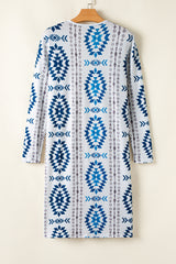 Sky Blue Western Aztec Printed Open Front Long Cardigan Cardigans JT's Designer Fashion