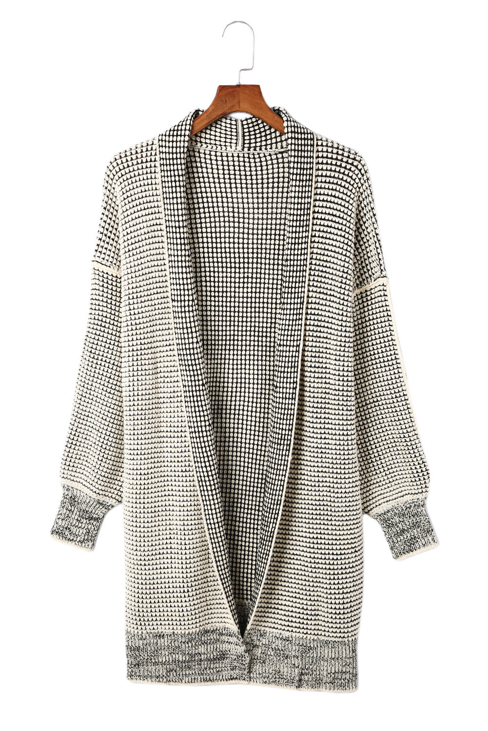 Apricot Plaid Knitted Long Open Front Cardigan Sweaters & Cardigans JT's Designer Fashion