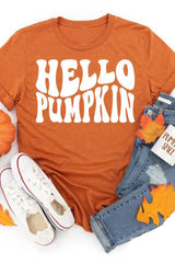 Orange Hello Pumpkin Graphic Tee Graphic Tees JT's Designer Fashion