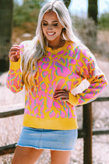 Vitality Orange Abstract Print Ribbed Trim Baggy Sweater Vitality Orange 50%Viscose+28%Polyester+22%Polyamide Sweaters JT's Designer Fashion