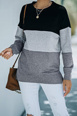 Colorblock Black Contrast Stitching Sweatshirt with Slits Sweatshirts & Hoodies JT's Designer Fashion