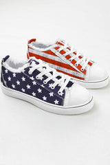 Blue American Flag Lace-up Canvas Flat Shoes Women's Shoes JT's Designer Fashion