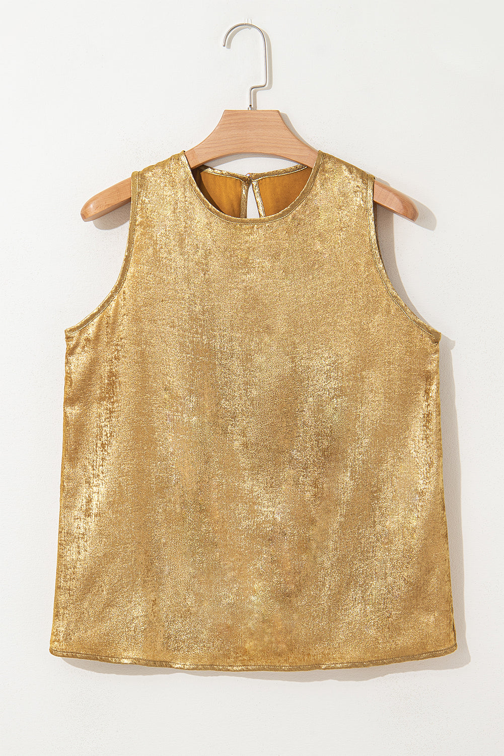 Gold Round Neck Metal Texture Casual Tank Top Blouses & Shirts JT's Designer Fashion