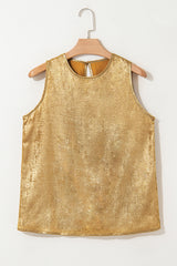 Gold Round Neck Metal Texture Casual Tank Top Blouses & Shirts JT's Designer Fashion