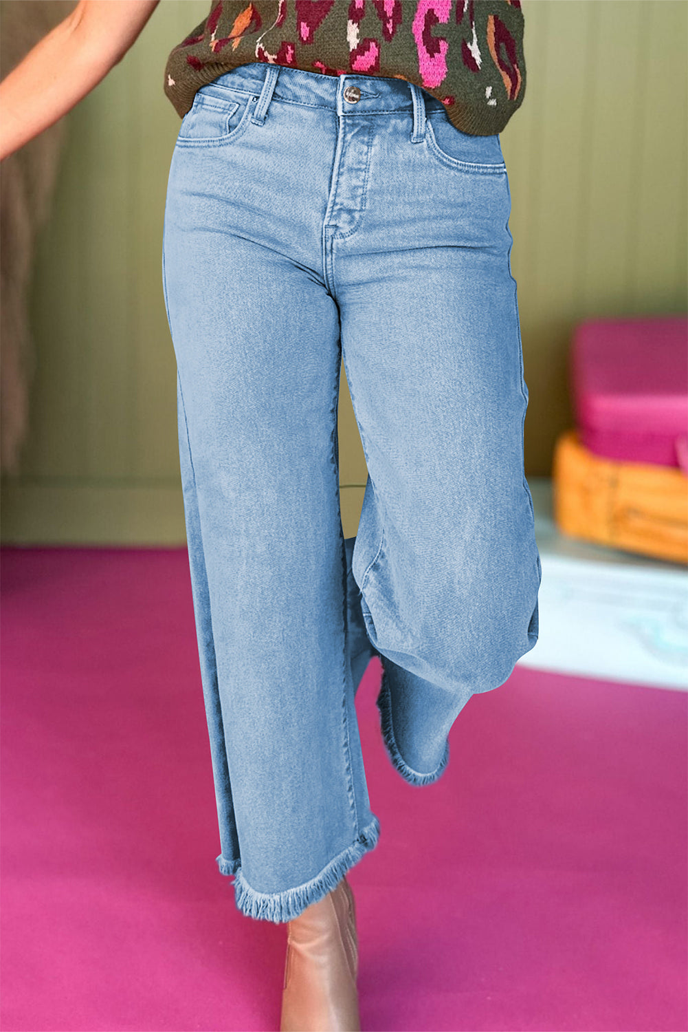 Myosotis Acid Washed High Rise Cropped Wide Leg Jeans Jeans JT's Designer Fashion
