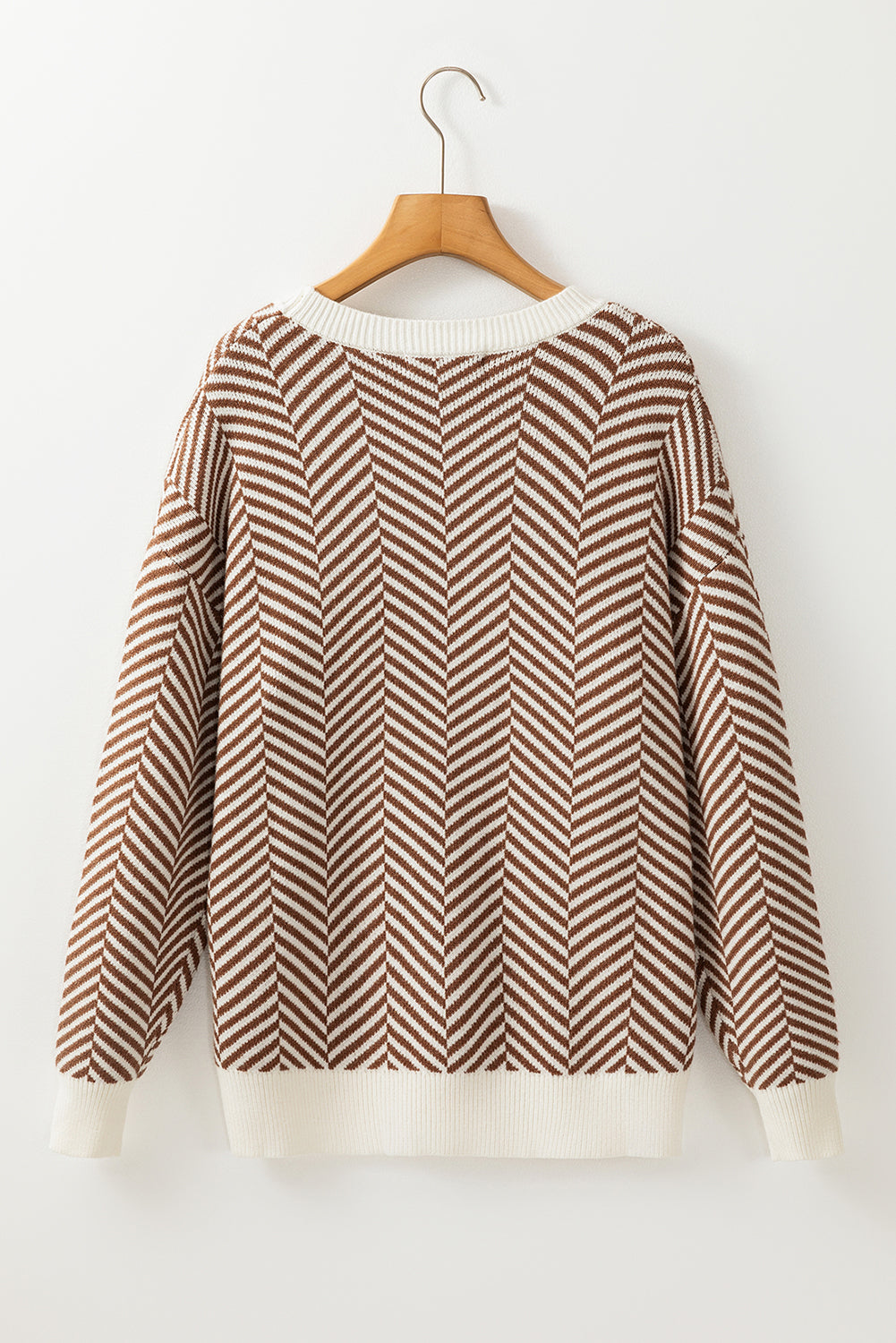Coffee Contrast Edge Crew Neck Drop Shoulder Sweater Sweaters JT's Designer Fashion