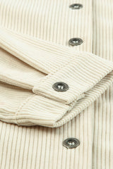 Beige Corduroy Shirt Style Full Button Long Sleeve Shift Mini Dress Mini Dresses JT's Designer Fashion
