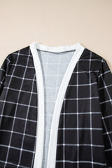 Black Plaid Colorblock Edge Open Cardigan with Pocket Cardigans JT's Designer Fashion