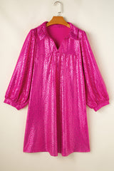 Rose Red Metallic Leopard Print Collared Babydoll Mini Dress Mini Dresses JT's Designer Fashion