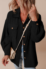Black Corduroy Flap Pocket Button Up Shacket Jackets JT's Designer Fashion