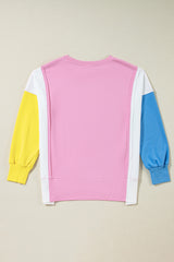 Bonbon Color Block Exposed Seam Side Slits Crewneck Sweatshirt Sweatshirts & Hoodies JT's Designer Fashion