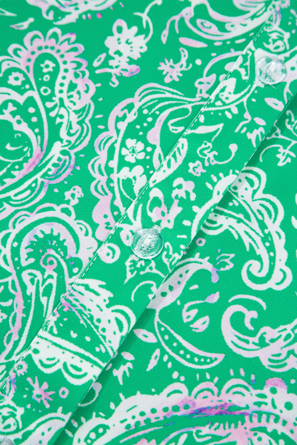 Green Paisley Print Long Sleeve Button Front Tied Waist Mini Dress Mini Dresses JT's Designer Fashion