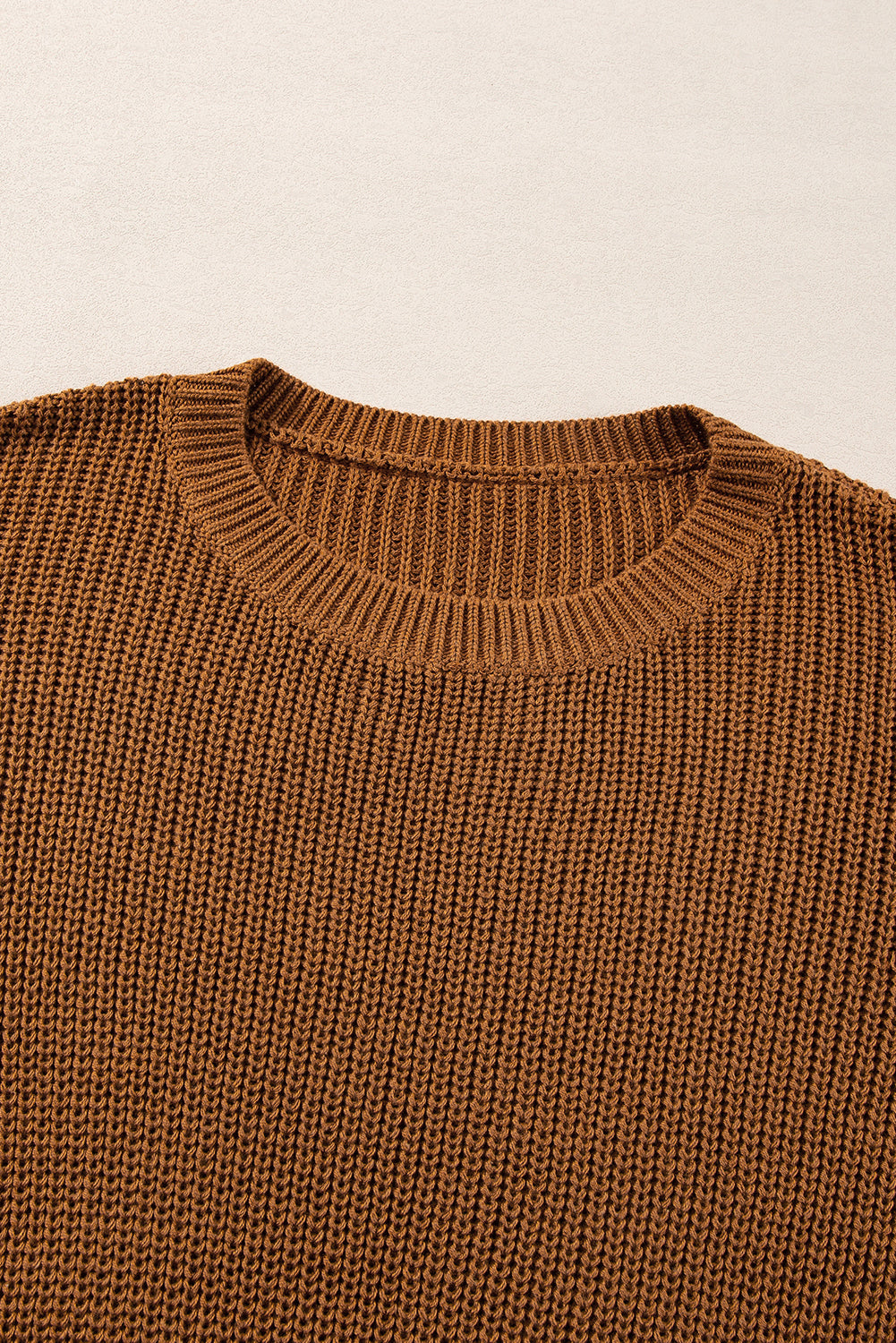 Chestnut Beaded Drop Shoulder Round Neck Sweater Sweaters JT's Designer Fashion