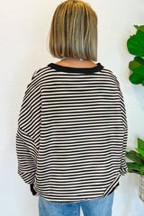Black Stripe Loose Drop Shoulder Long Sleeve Top Long Sleeve Tops JT's Designer Fashion