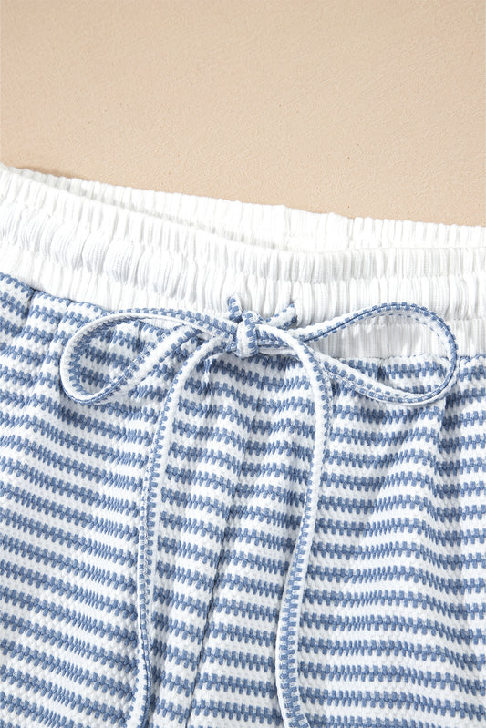 Myosotis Contrast Trim Striped Vest Drawstring Shorts Set Short Sets JT's Designer Fashion