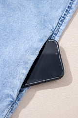 Beau Blue Bow Detail Spaghetti Straps Ruffle Hem Denim Short Dress Mini Dresses JT's Designer Fashion