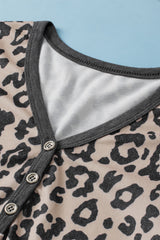 Multicolour Leopard Button V Neck Tee and Drawstring Shorts Set Short Sets JT's Designer Fashion