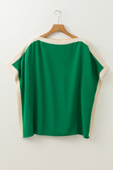 Green Oversized Color Block Boat Neck Tunic Blouse Blouses & Shirts JT's Designer Fashion