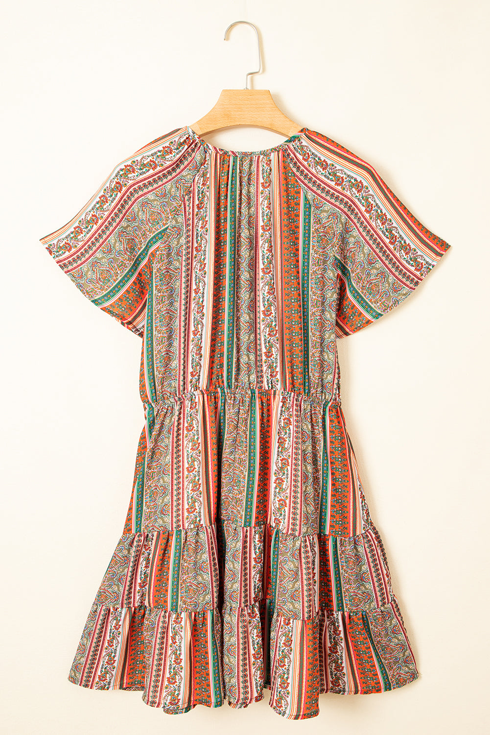 Red Bohemian Floral Print Buttoned V Neck Ruffle Tiered Dress Floral Dresses JT's Designer Fashion