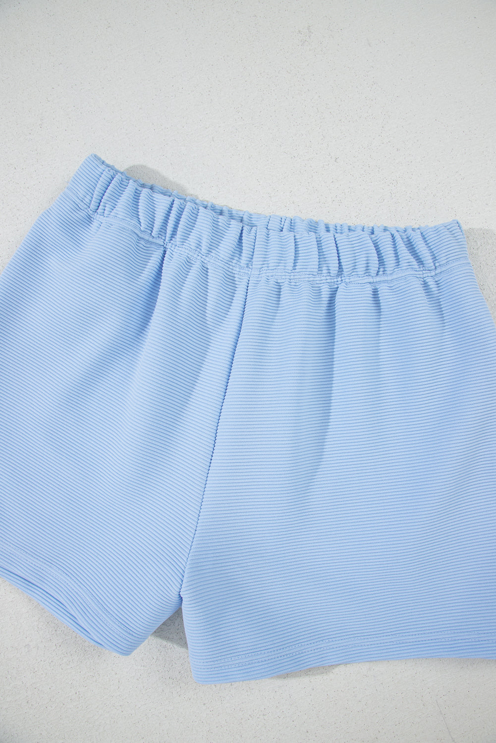 Beau Blue Ribbed Texture Half Zip Ruffled Short Sleeve Top and Shorts Set Short Sets JT's Designer Fashion