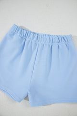 Beau Blue Ribbed Texture Half Zip Ruffled Short Sleeve Top and Shorts Set Short Sets JT's Designer Fashion