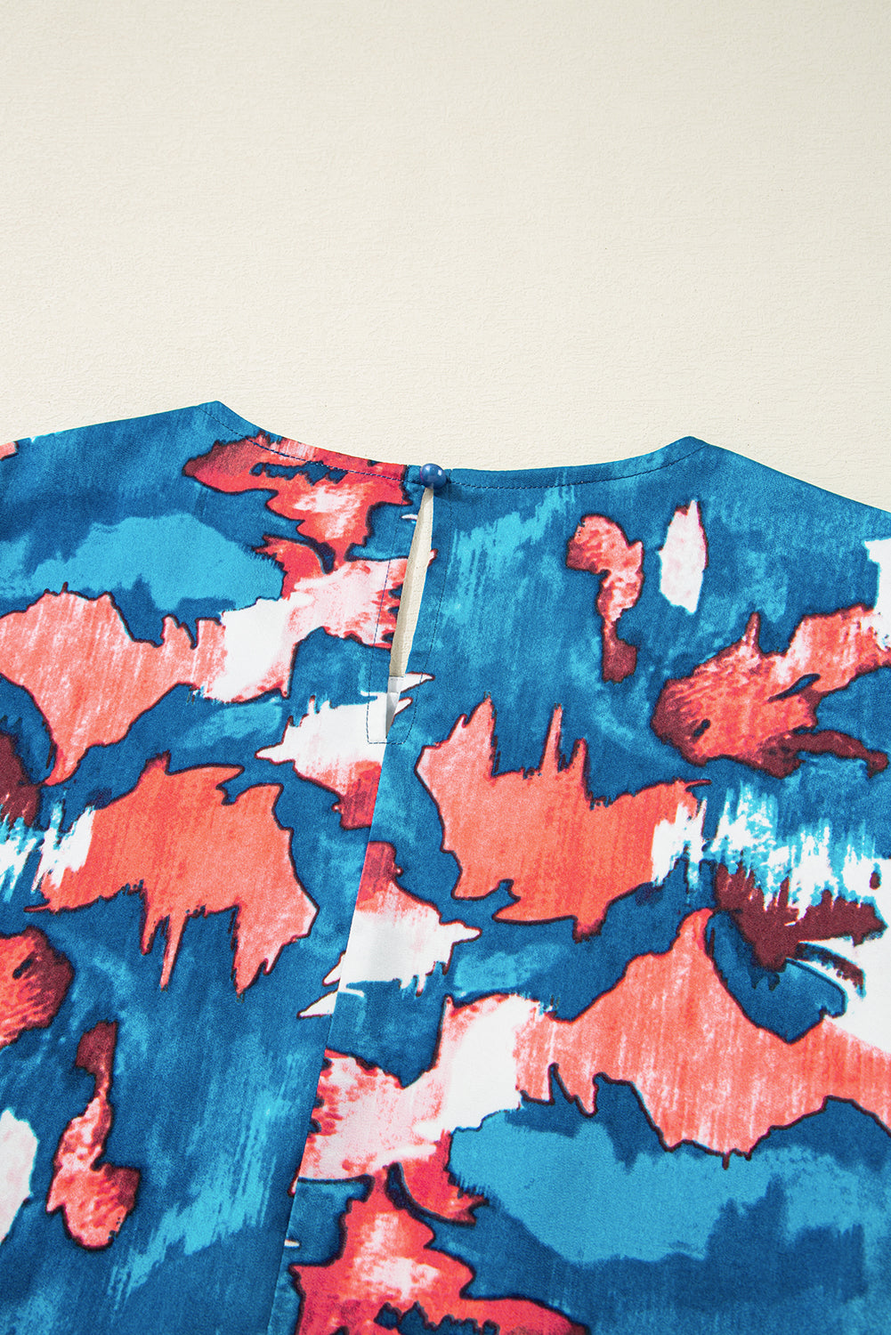 Blue Abstract Print Shirred Ruffled Short Sleeve Tiered Plus Size Mini Dress Plus Size Mini Dresses JT's Designer Fashion