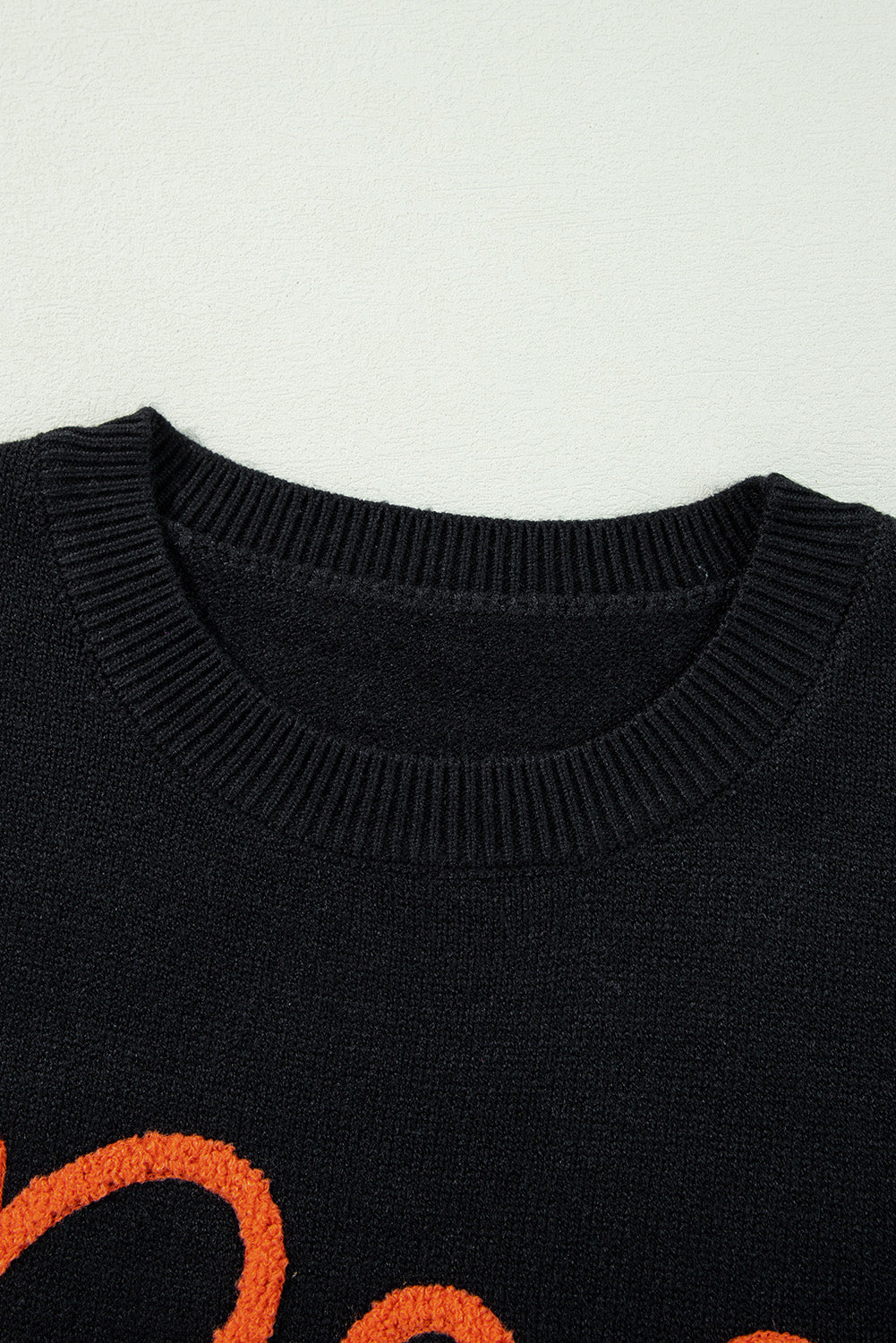 Black Boo Knitted Pattern Ribbed Edge Drop Shoulder Sweater Sweaters JT's Designer Fashion