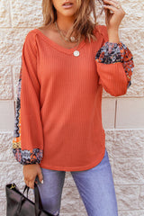 Orange Contrast Eyelet Thermal Knit Top Long Sleeve Tops JT's Designer Fashion