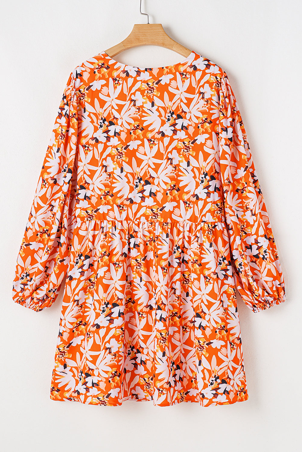 Orange Floral Print Split V Neck Bubble Sleeve Plus Size Midi Dress Plus Size Midi Dresses JT's Designer Fashion