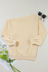Beige Buttoned Sleeve Dropped Shoulder Sweatshirt Sweatshirts & Hoodies JT's Designer Fashion