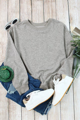 Gray Plain Crew Neck Pullover Sweatshirt Sweatshirts & Hoodies JT's Designer Fashion