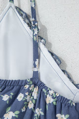 Blue Floral Spaghetti Strap Frilled V Neck Tiered Midi Dress Midi Dresses JT's Designer Fashion