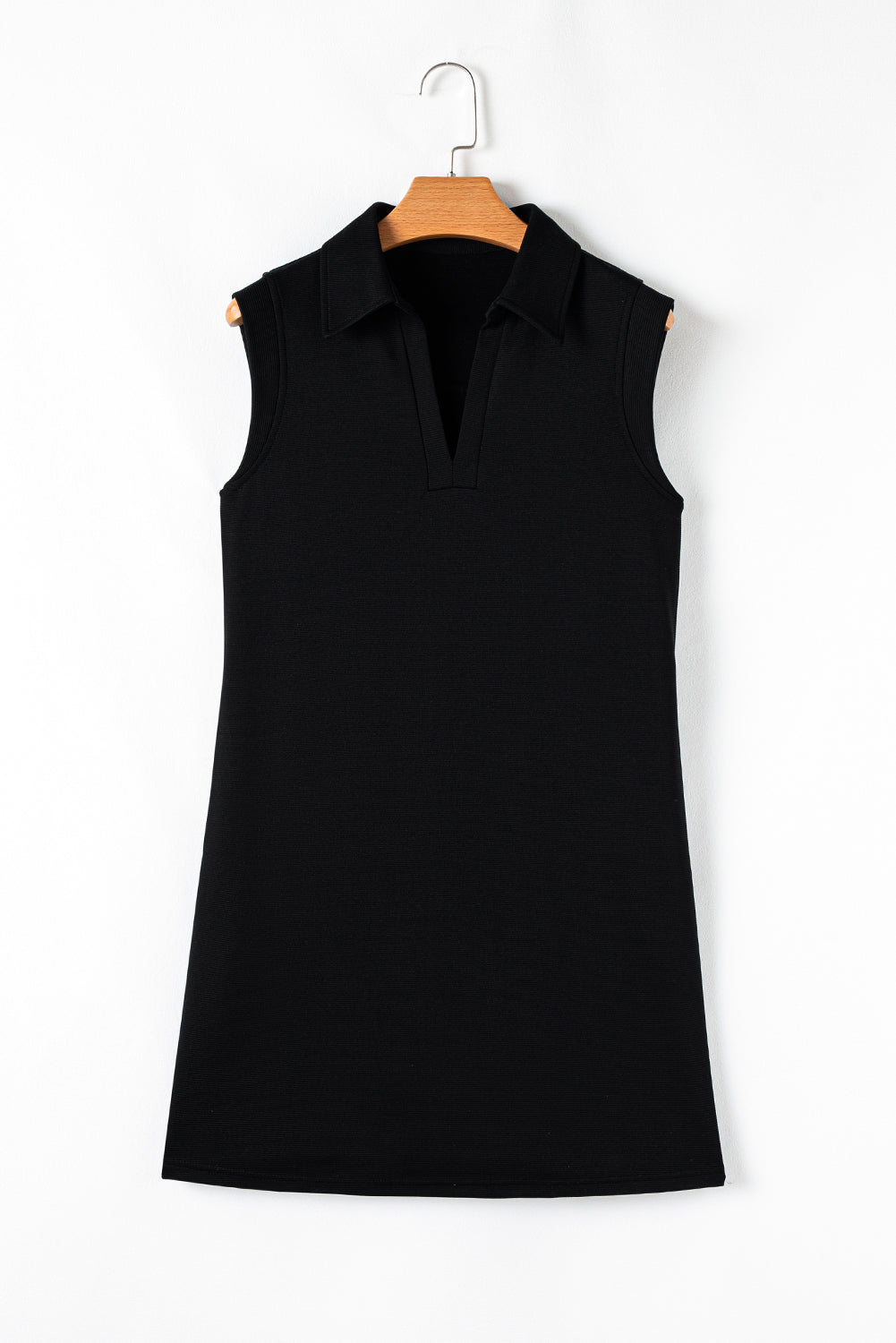 Black Solid Color Collared Slit Neck Sleeveless Mini Dress Mini Dresses JT's Designer Fashion