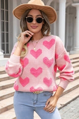 Light Pink Valentine's Day Heart Jacquard Knit Sweater Sweaters JT's Designer Fashion