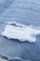 Distressed Ripped Rolled Hem Sky Blue Denim Shorts Denim Shorts JT's Designer Fashion