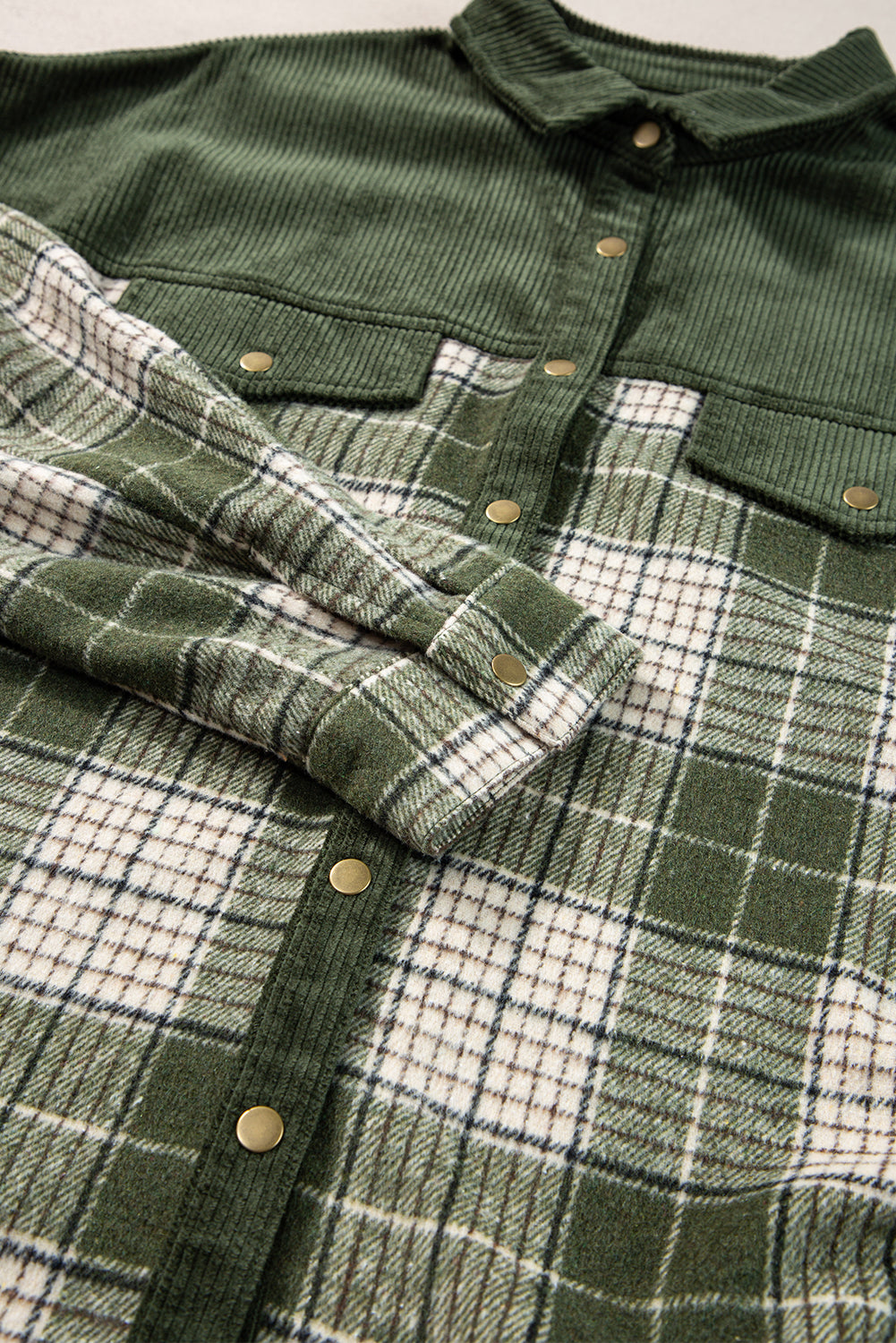 Blackish Green Snap Buttons Colorblock Plaid Shacket Plaid Shackets JT's Designer Fashion