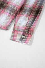 Pink Plaid Flap Pocket Button Up Shacket Plaid Shackets JT's Designer Fashion