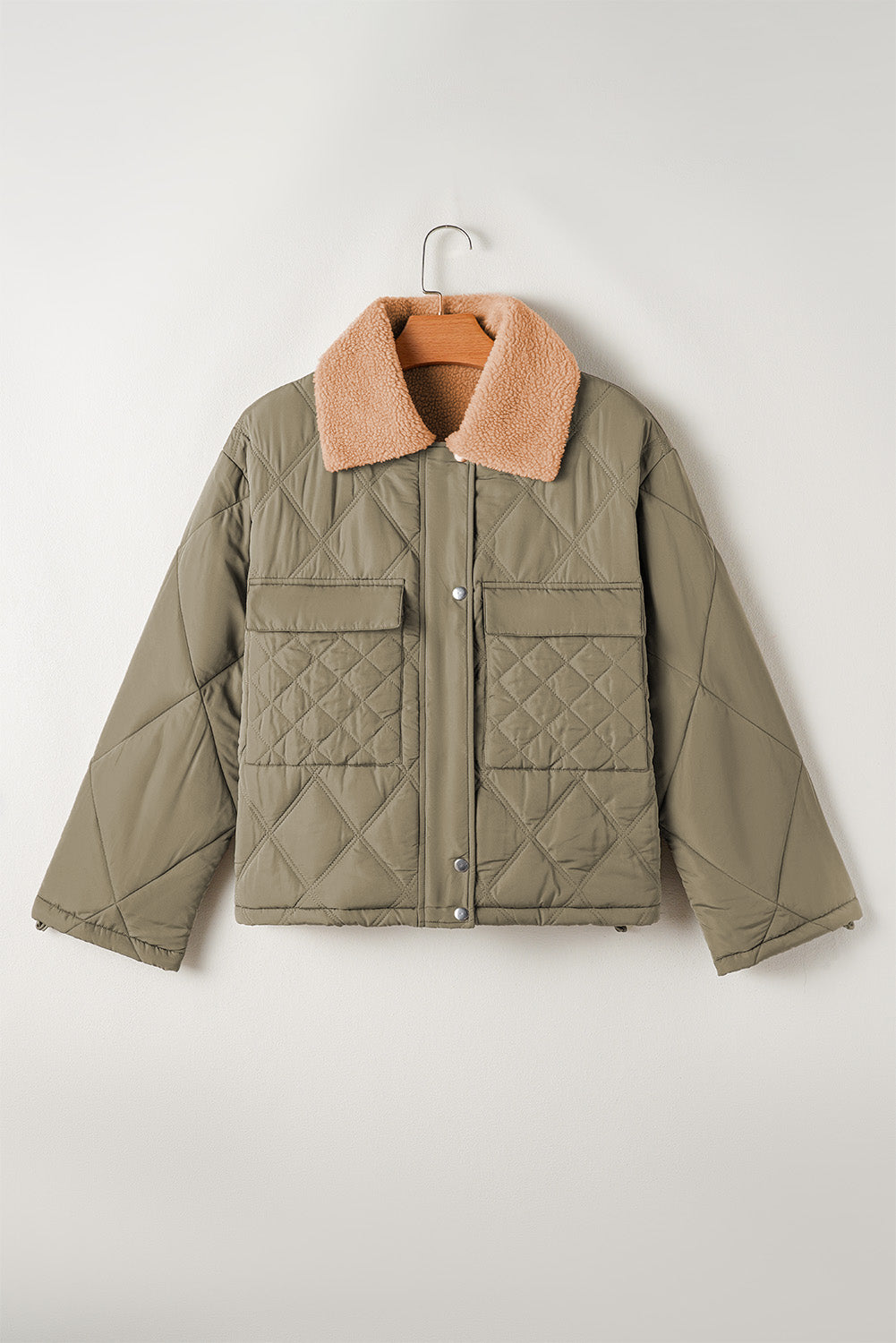 Jungle Green Teddy Collar Flap Pockets Quilted Puffer Jacket Jackets JT's Designer Fashion