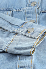 Sky Blue Pocket Raw Hem Buttoned Denim Jacket Denim Jackets JT's Designer Fashion