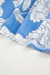 Sky Blue Floral Ricrac Trim Collared Puff Sleeve Loose Blouse Blouses & Shirts JT's Designer Fashion